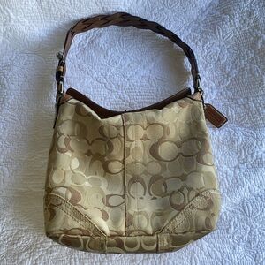 Women’s handbag COACH signature bag brown beige leather trim
